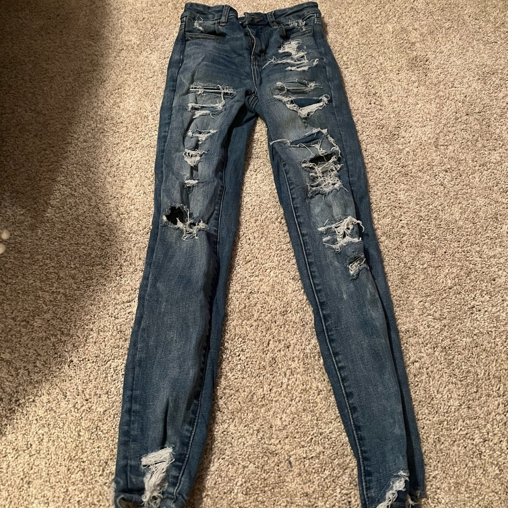 American eagle ripped stretchy jeans (00)